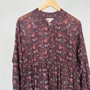 American Eagle Ditsy Floral Tiered Tie Neck Long Sleeve Boho Dress Small (S)